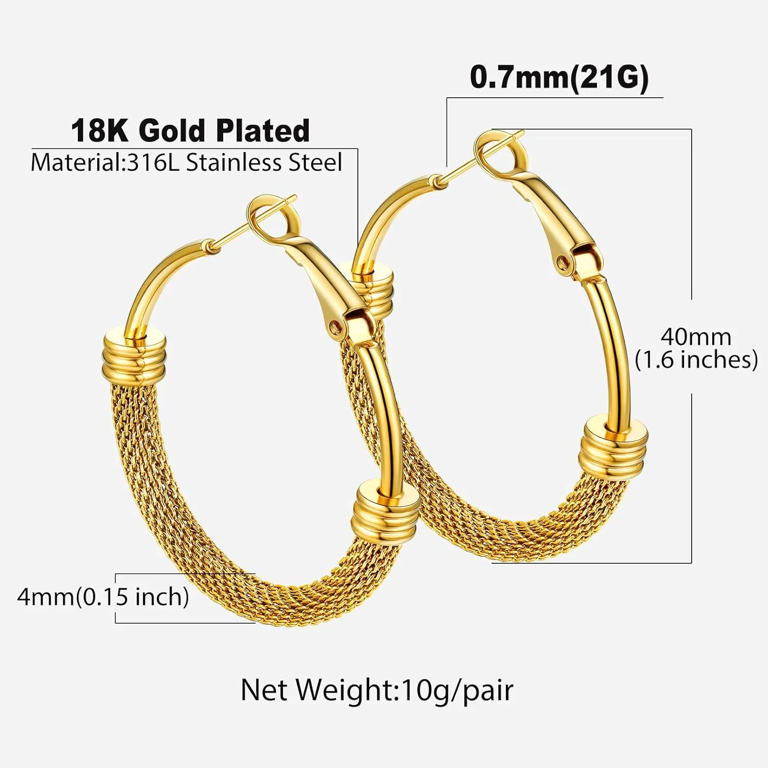 Bandmax Womens Bamboo Hoop Earrings 30MM/40MM/60MM/80MM Big Huggie Hoop Earrings Stainless Steel/Gold Plated/Black Hypoallergenic Hip Hop Earrings for Women
