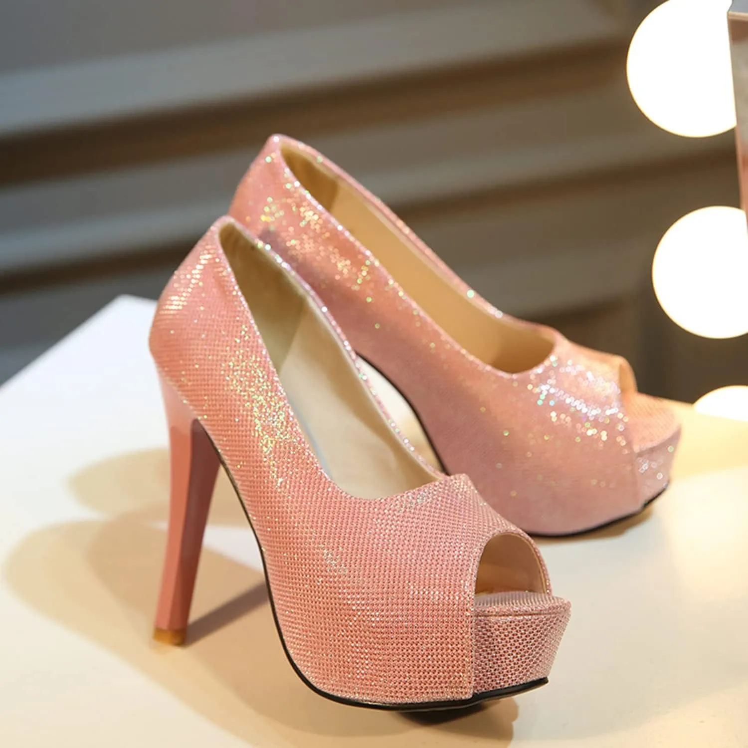 bbruriy Unisex Men's Women's Platform High Heel Classy & Elegant Slip-On Peep Toe Pumps with 4.7" Stiletto Heel Sexy Stripper Club Pole Dance Dress Shoes