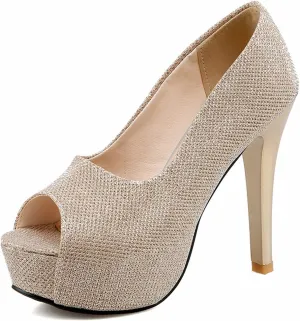 bbruriy Unisex Men's Women's Platform High Heel Classy & Elegant Slip-On Peep Toe Pumps with 4.7" Stiletto Heel Sexy Stripper Club Pole Dance Dress Shoes