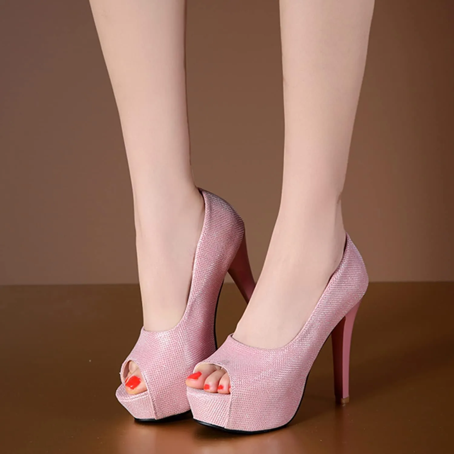 bbruriy Unisex Men's Women's Platform High Heel Classy & Elegant Slip-On Peep Toe Pumps with 4.7" Stiletto Heel Sexy Stripper Club Pole Dance Dress Shoes