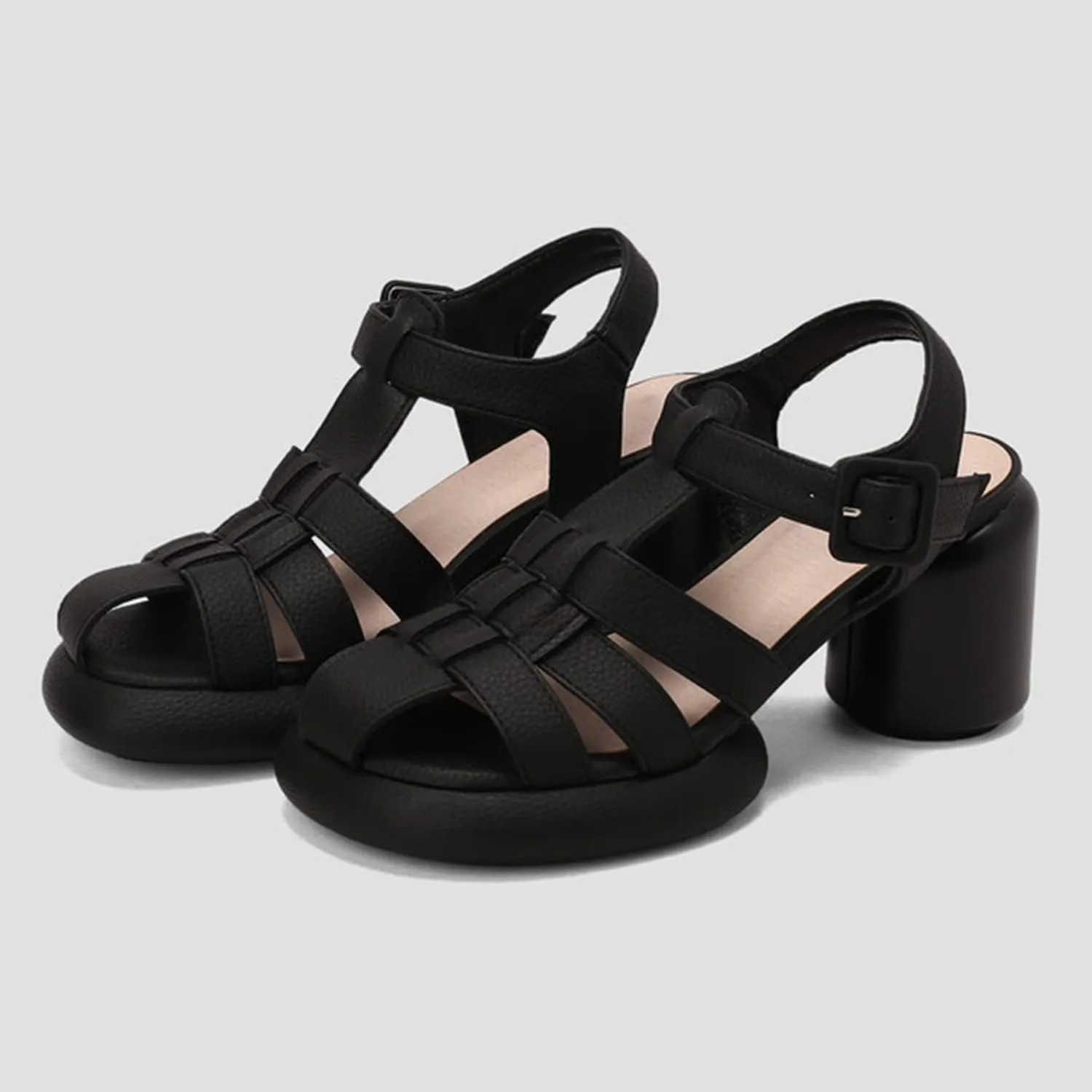 bbruriy Women's Slingback Ankle Strap Sandalswoven Cutout Summer Platform Chunky Heels Sandals Dress Pumps Shoes