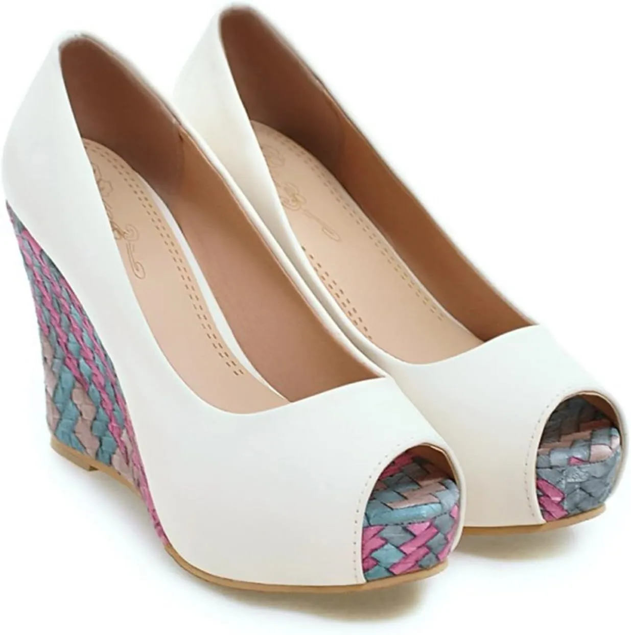 bbruriy Women's Wedge Sandals Casual Summer Slip-On Open Toe Platform High Heel Pumps Color Block Wedding Dance Dress Shoes Unisex Large Size 34-43