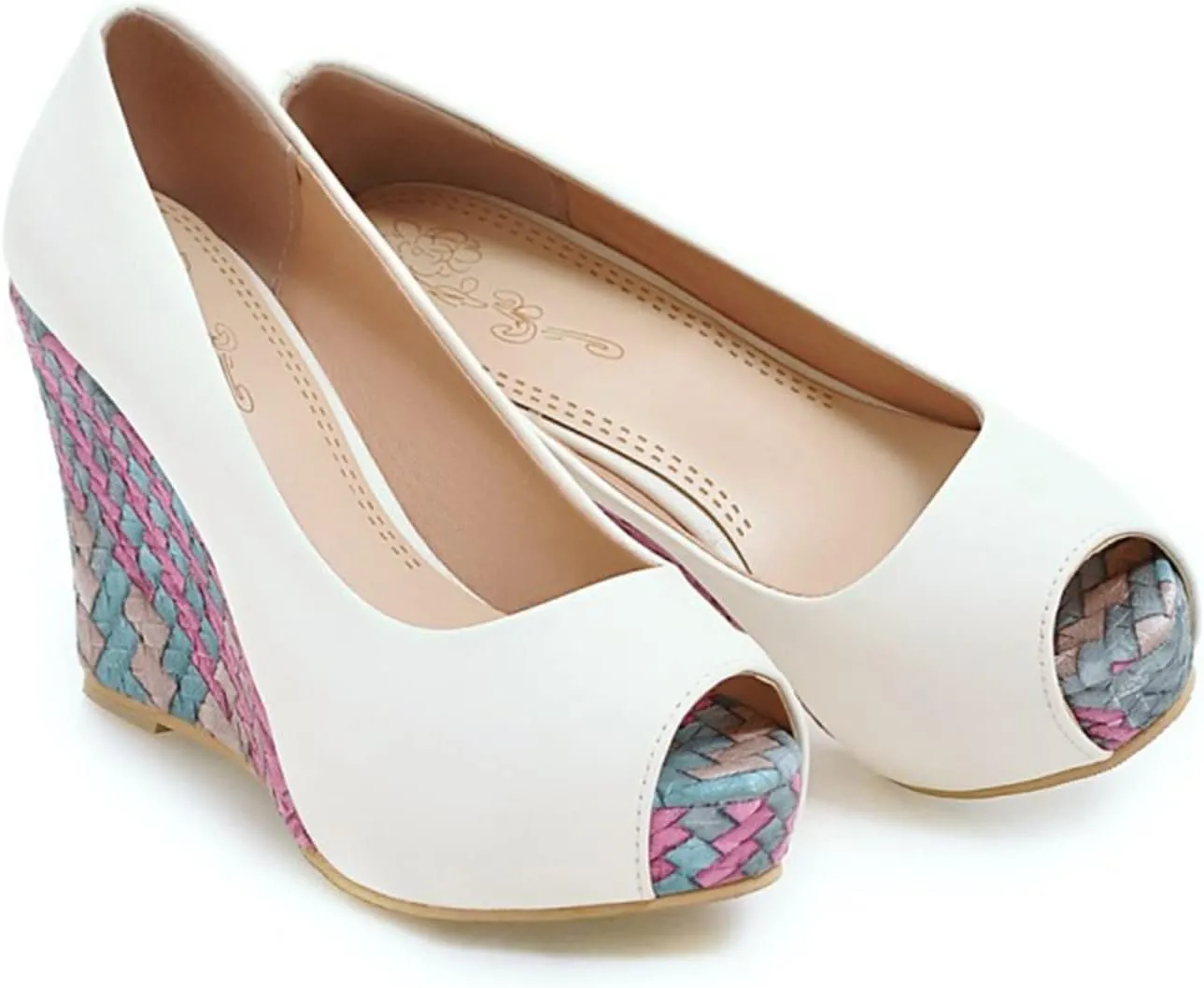bbruriy Women's Wedge Sandals Casual Summer Slip-On Open Toe Platform High Heel Pumps Color Block Wedding Dance Dress Shoes Unisex Large Size 34-43
