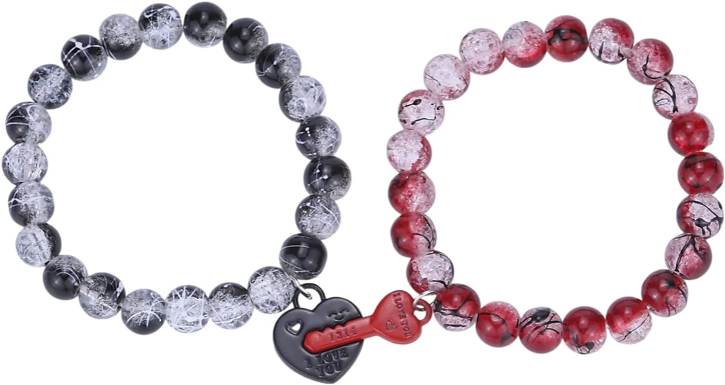 Beaded Couple Bracelets for Couples Matching Bracelets Stretch Beaded Sun Heart Lock Charm Bracelet Best Friends Forever Bracelet