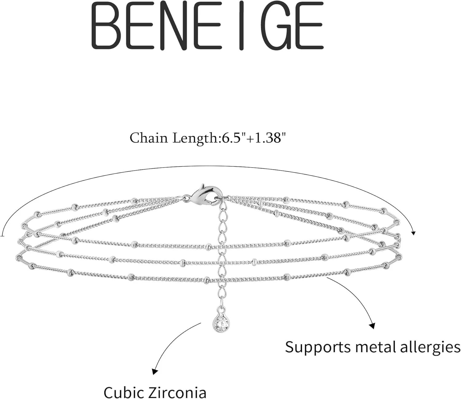 BENEIGE Women Bracelet 14K Gold Plated Paperclip Satellite Bead Ball Oval Cuba Cable Box Chain Daily Charm Layered Link Silver Bracelets Adjustable Jewelry