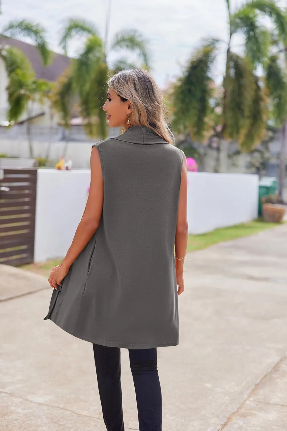 Beyove Womens Long Vests Sleeveless Draped Lightweight Open Front Cardigan Layering Vest with Side Pockets