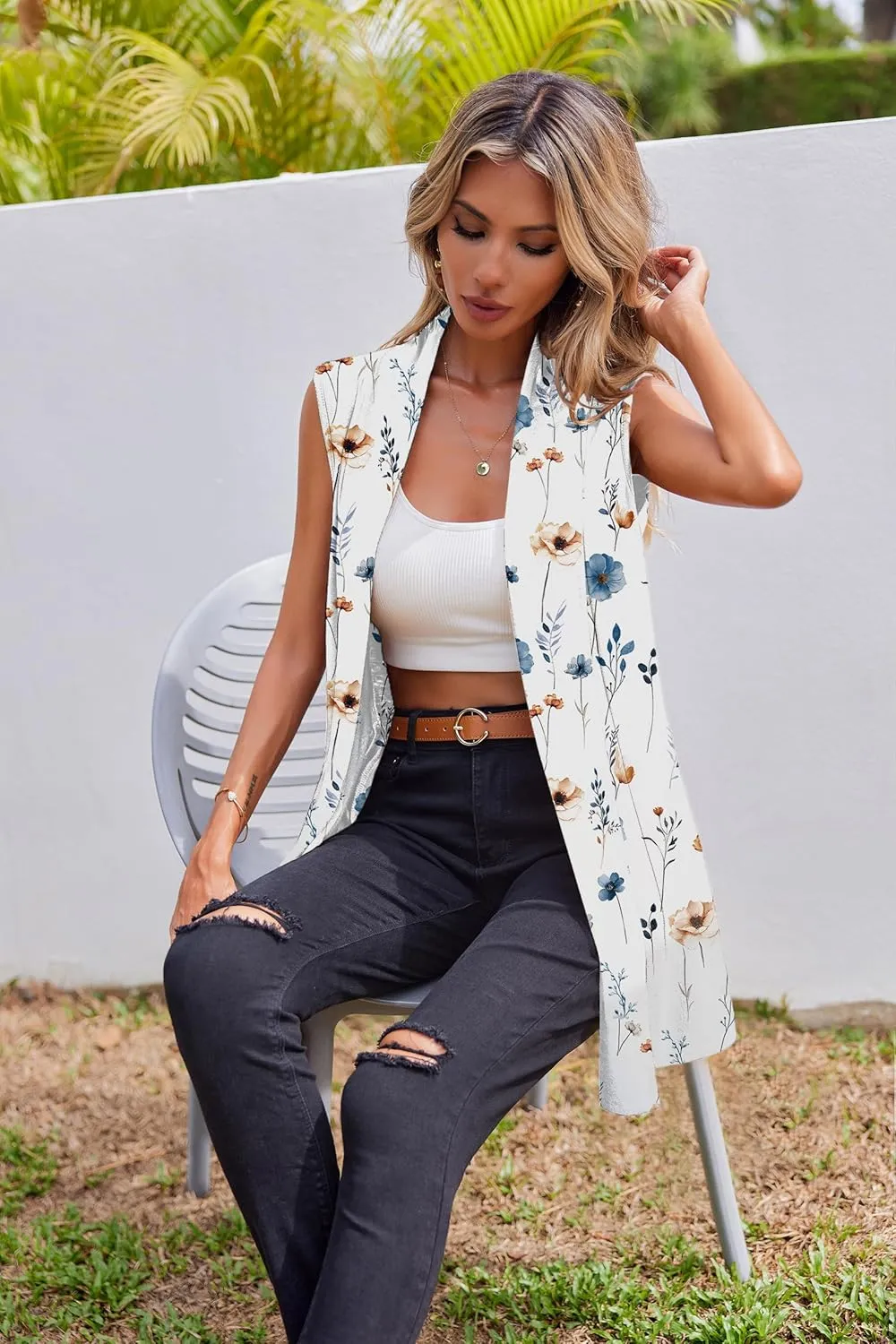Beyove Womens Long Vests Sleeveless Draped Lightweight Open Front Cardigan Layering Vest with Side Pockets