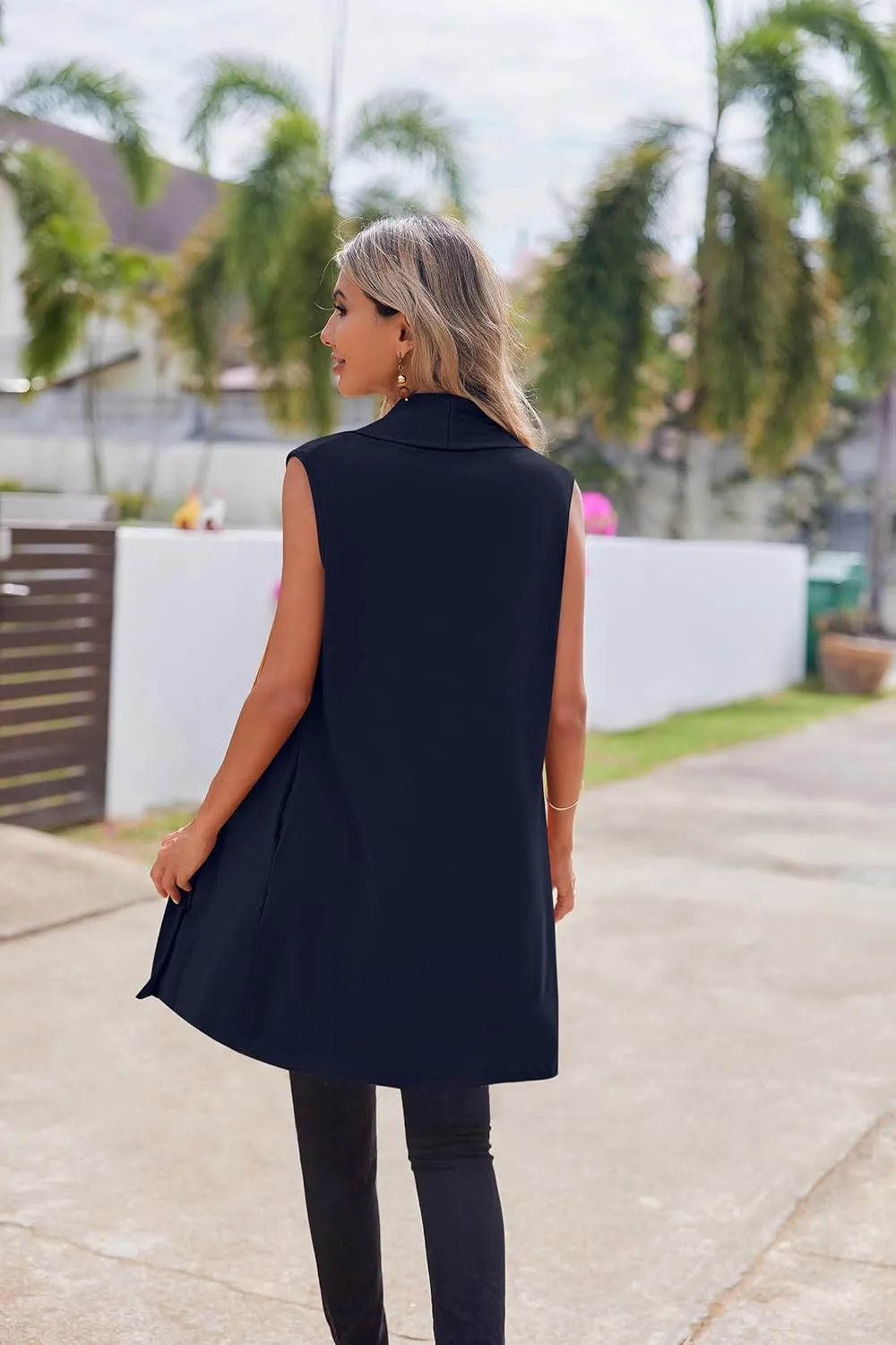 Beyove Womens Long Vests Sleeveless Draped Lightweight Open Front Cardigan Layering Vest with Side Pockets