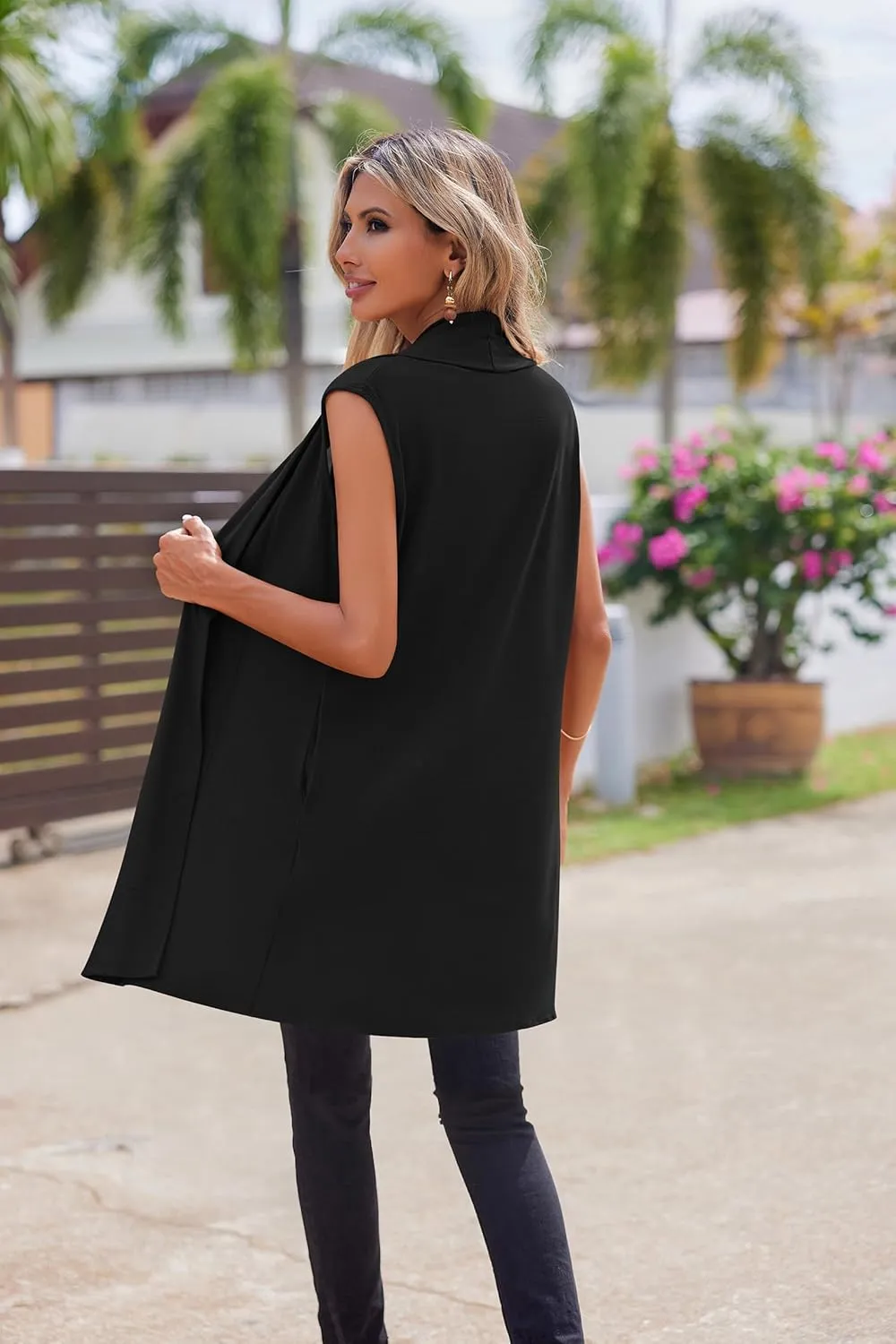 Beyove Womens Long Vests Sleeveless Draped Lightweight Open Front Cardigan Layering Vest with Side Pockets