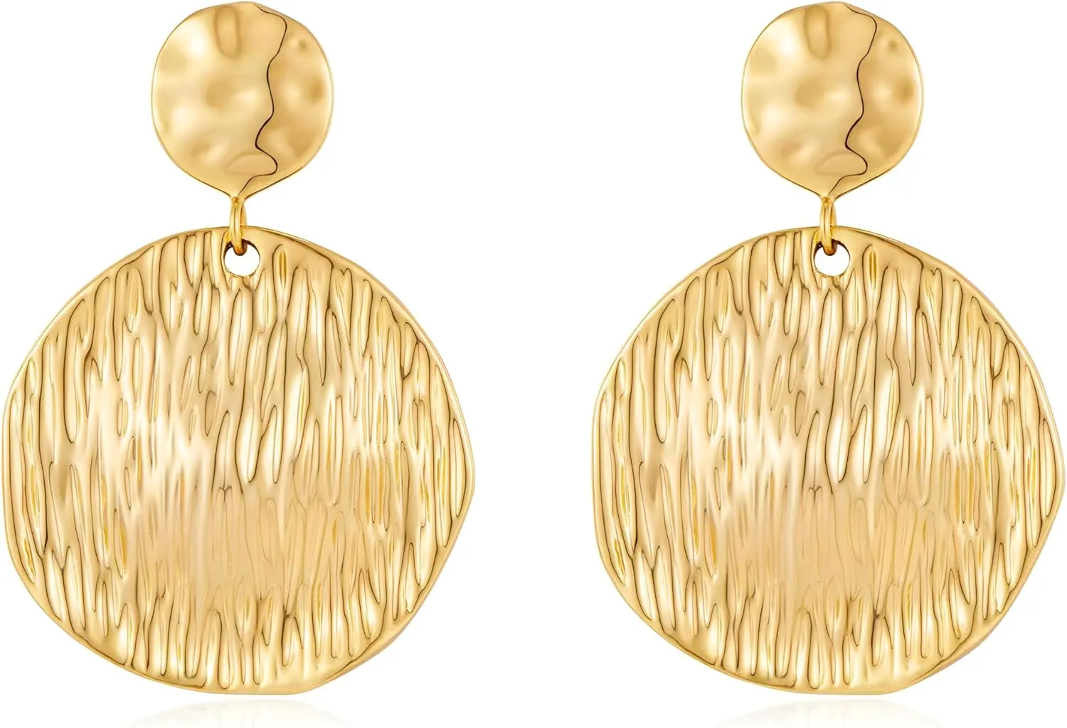 Big Gold Hammered Dangle Earrings for Women Vintage Round Disc Earrings Statement Dangling Earrings Jewelry