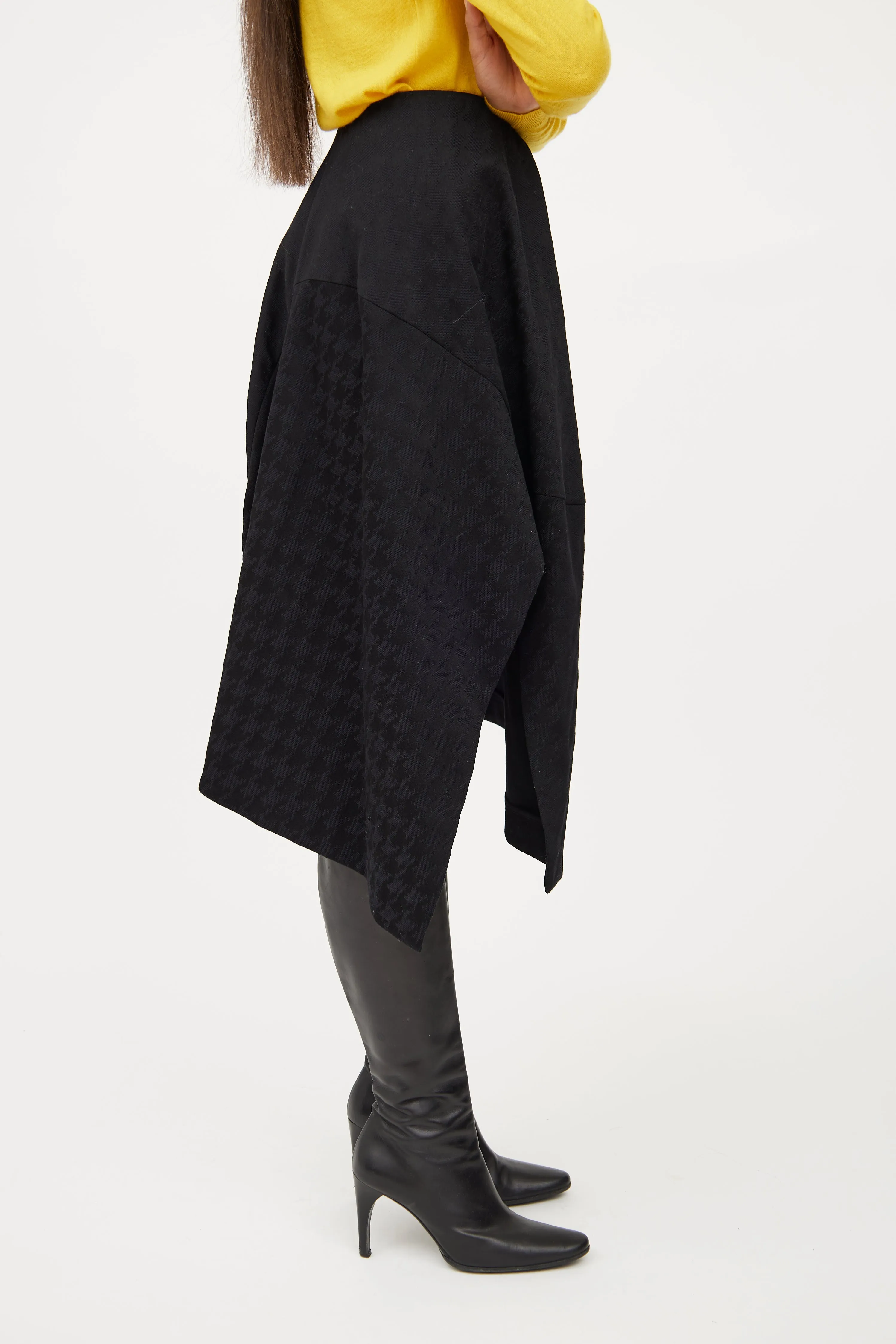 Black Houndstooth Asymmetrical Skirt