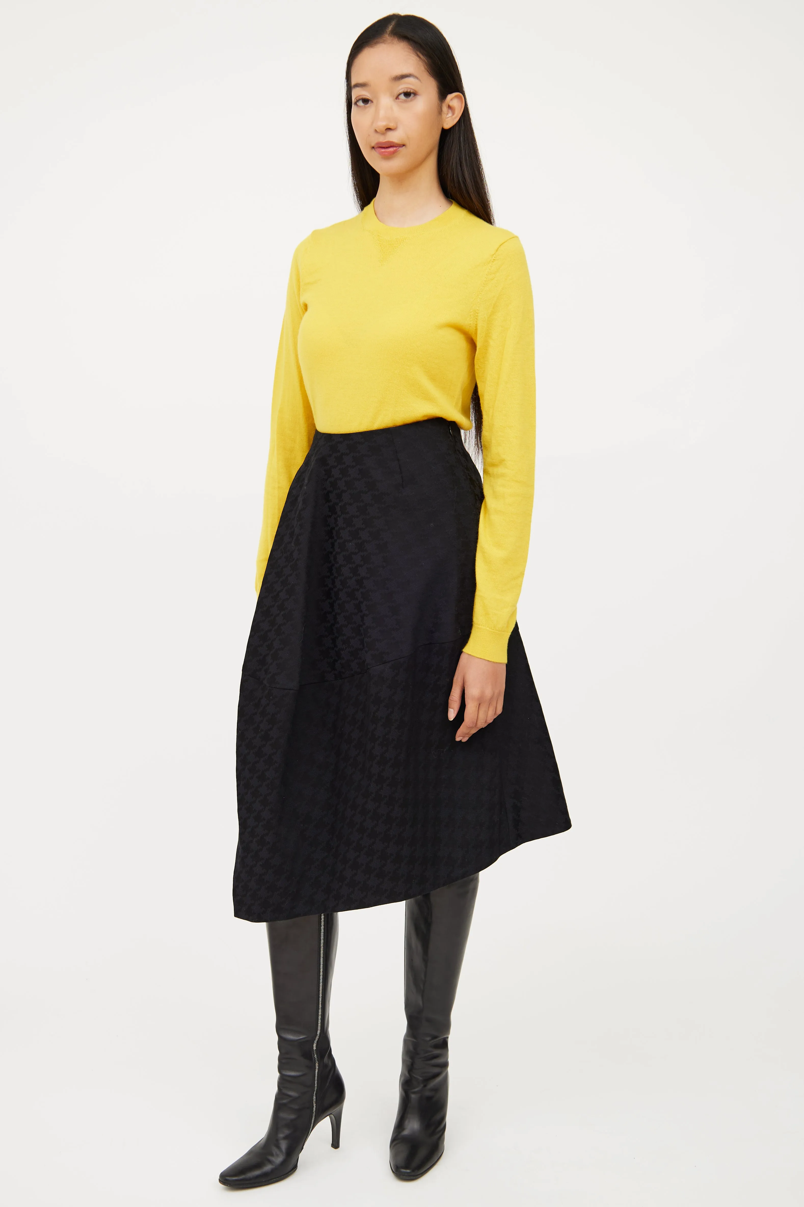 Black Houndstooth Asymmetrical Skirt