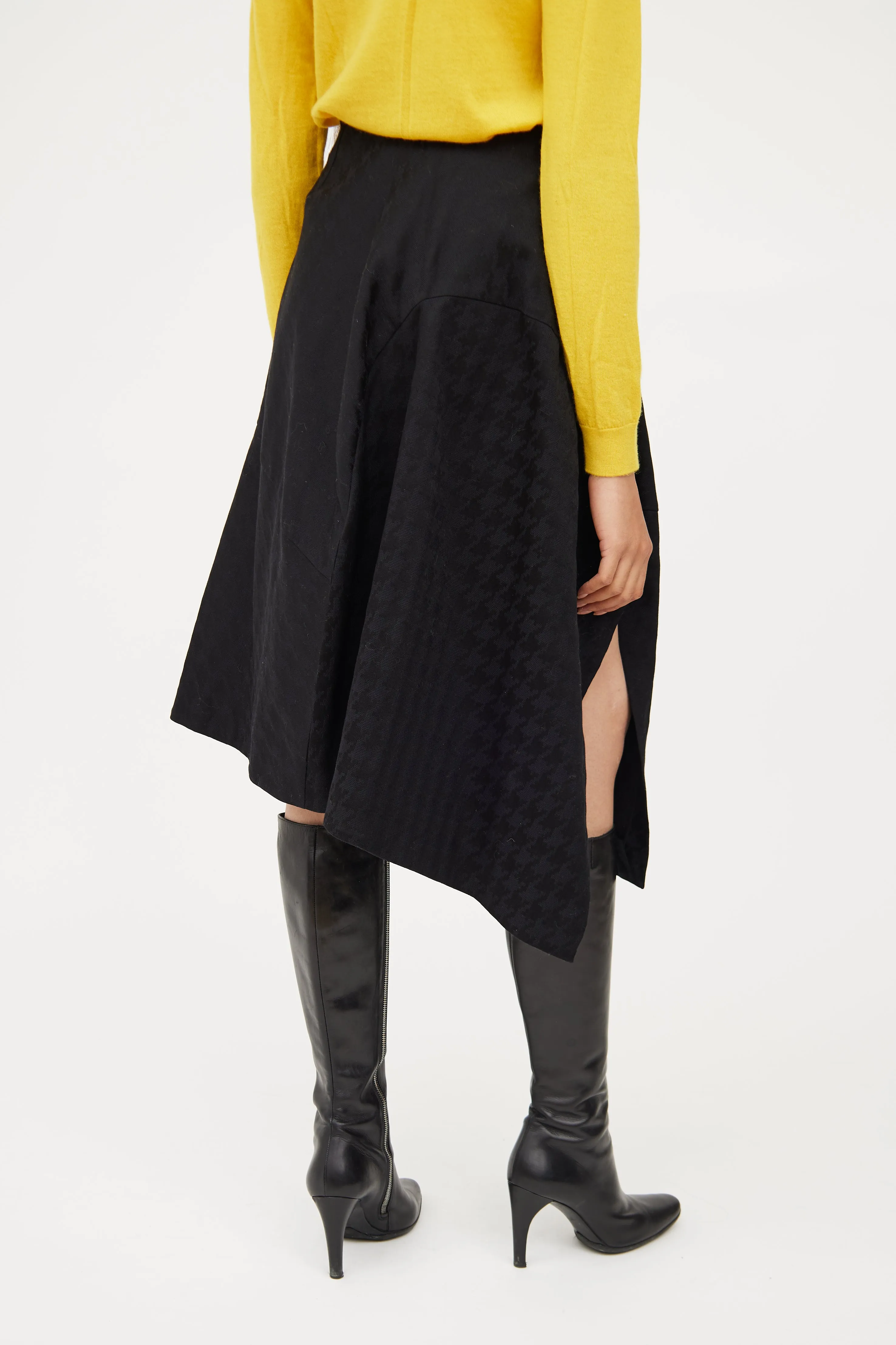 Black Houndstooth Asymmetrical Skirt
