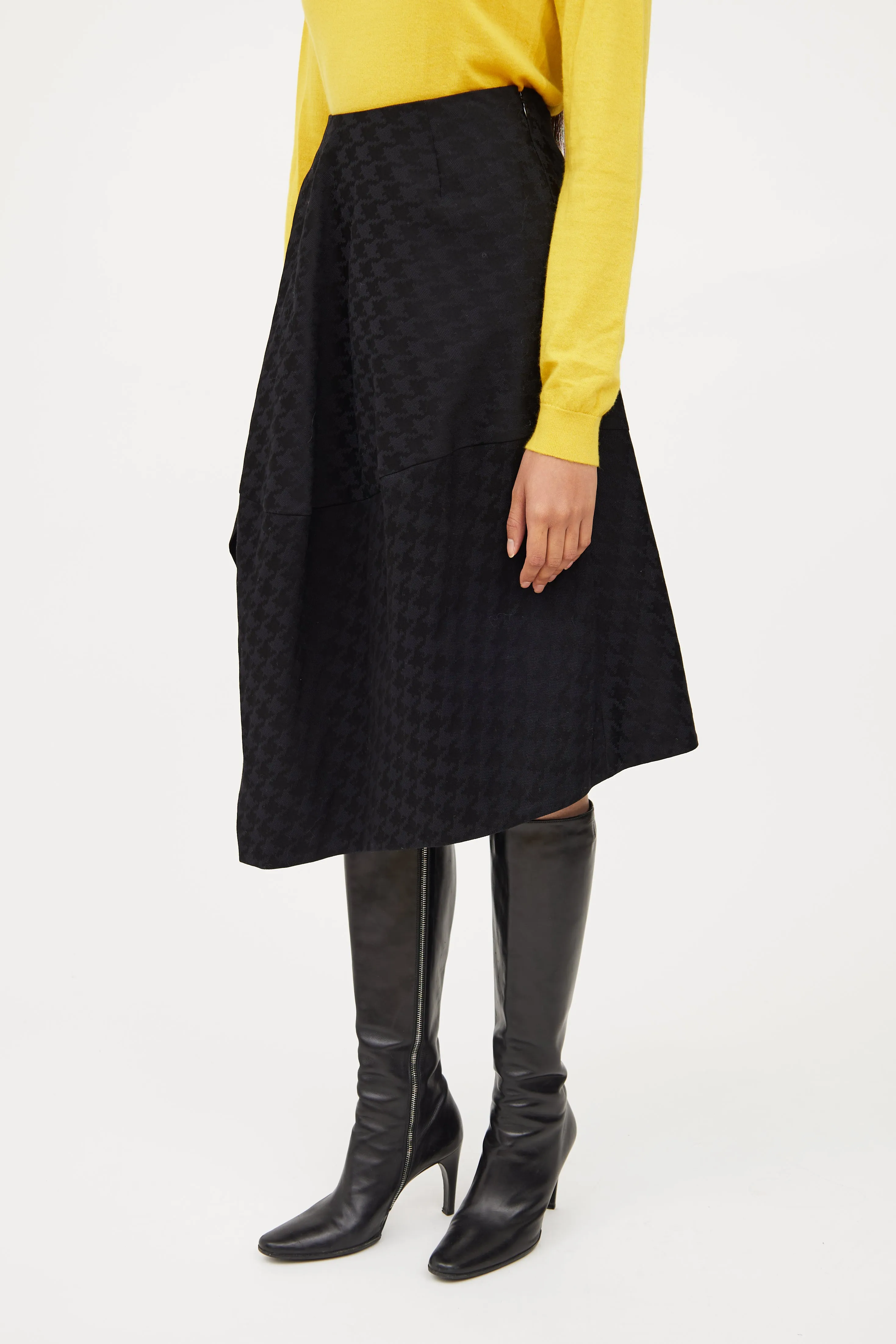 Black Houndstooth Asymmetrical Skirt