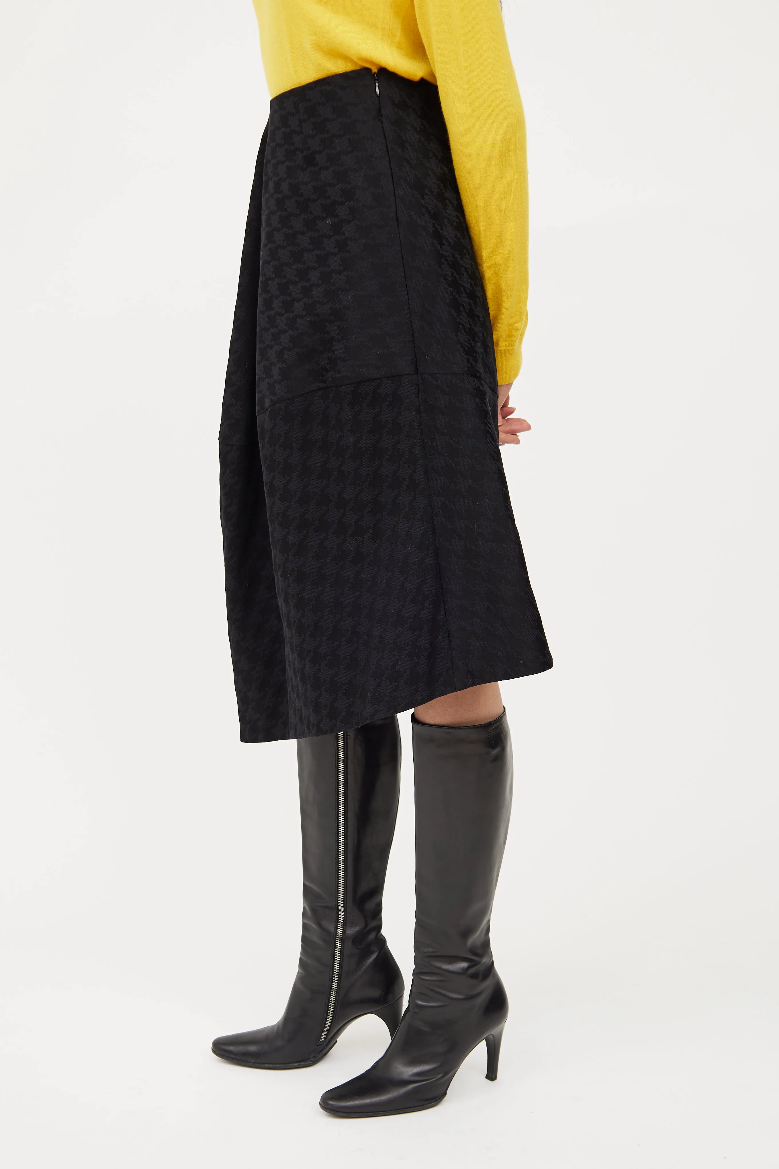 Black Houndstooth Asymmetrical Skirt