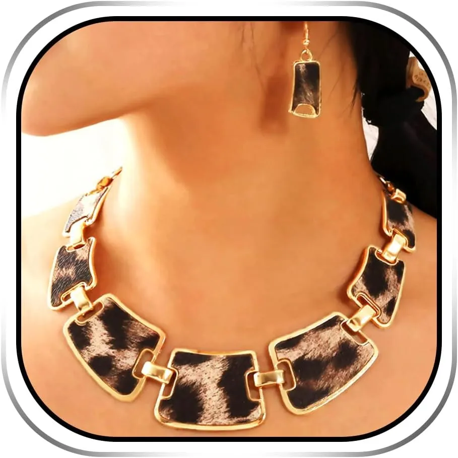 Bohemia Leopard Print Jewelry Set Gold Cheetah Necklace Earring Set Statement Necklaces Accessories for Women