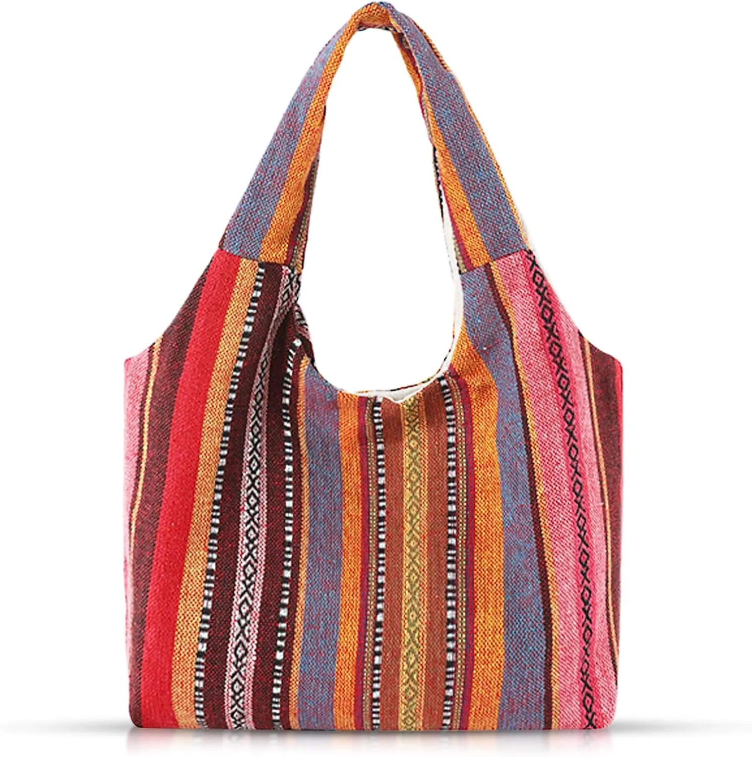 Bohemia Tote Bag, Canvas Shoulder Bag for Women, Large Capacity Work BagReusable Canvas Lunch Bag Teacher Bag Shopping, Utility Aesthetic Handbag(Red)