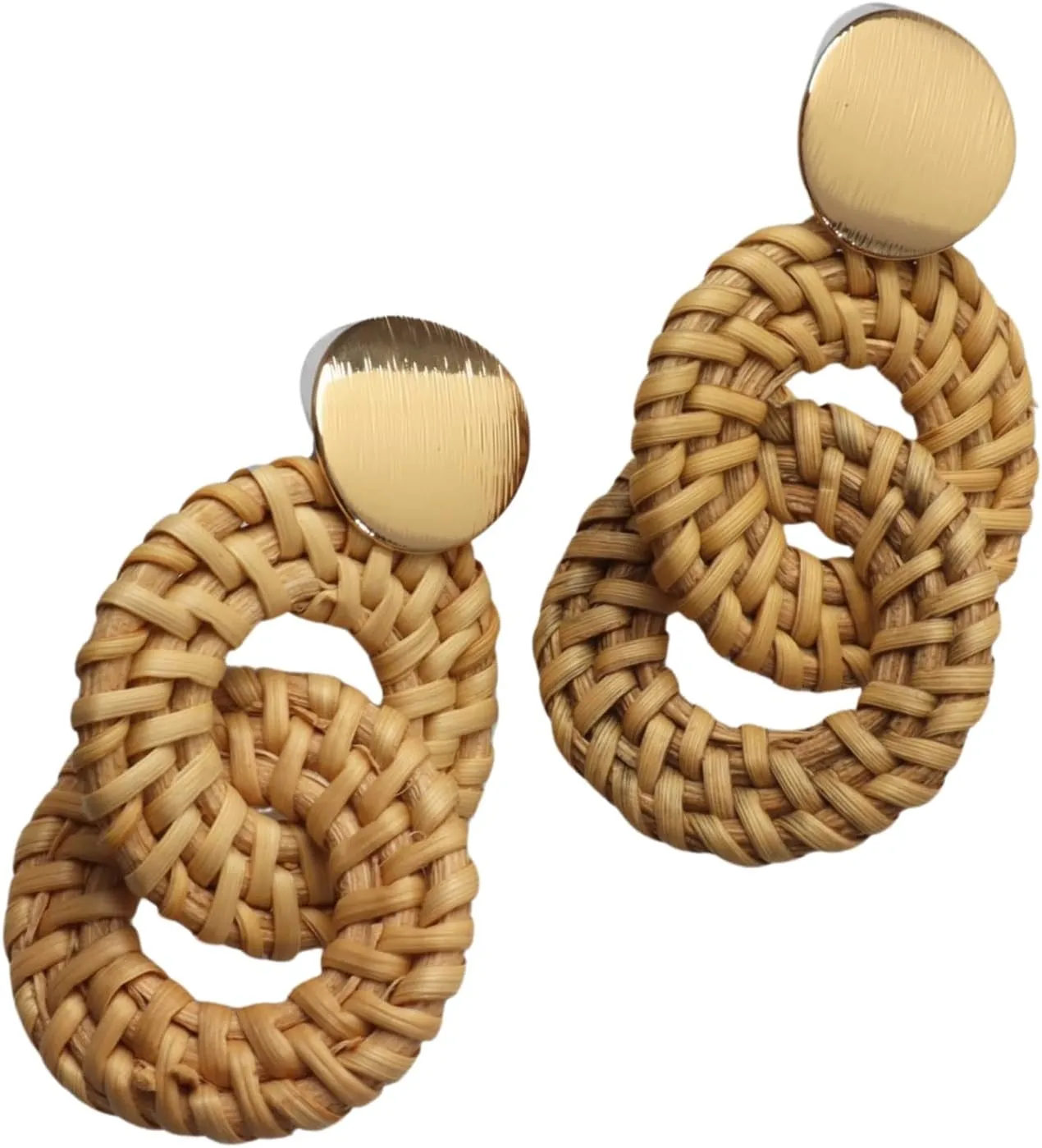 Boho Straw Circle Earrings Woven Hoops for Women  Lightweight Rustic Stud Earrings  Eco Minimalist Jewelry for Sensitive Ears  Oriental Design