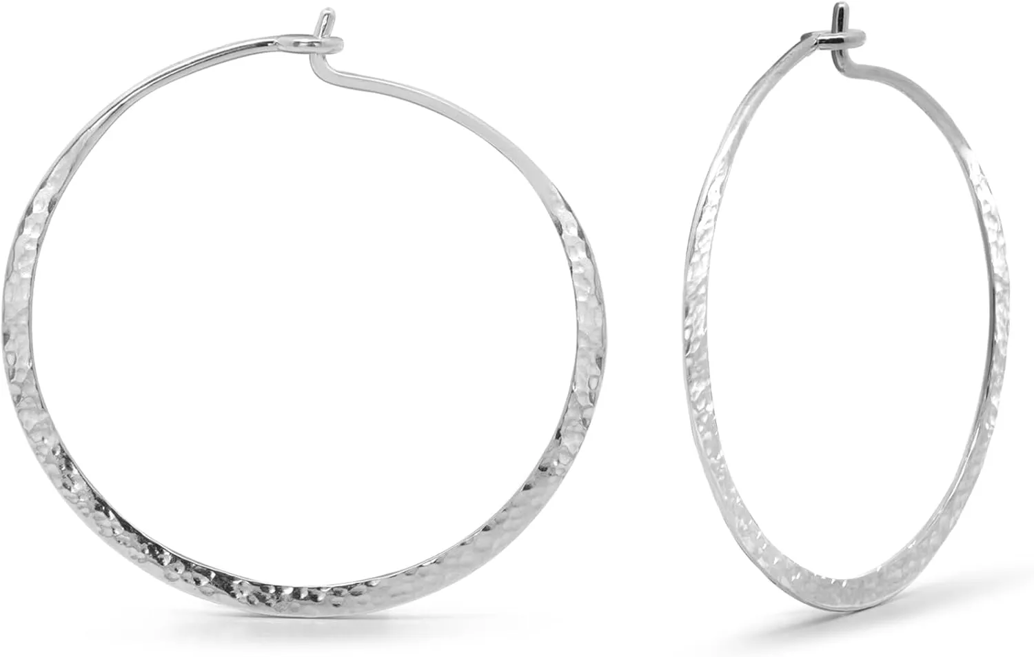 Boma Jewelry Sterling Silver Organic Hammered Textured Hoop Earrings, 1.5 Inch