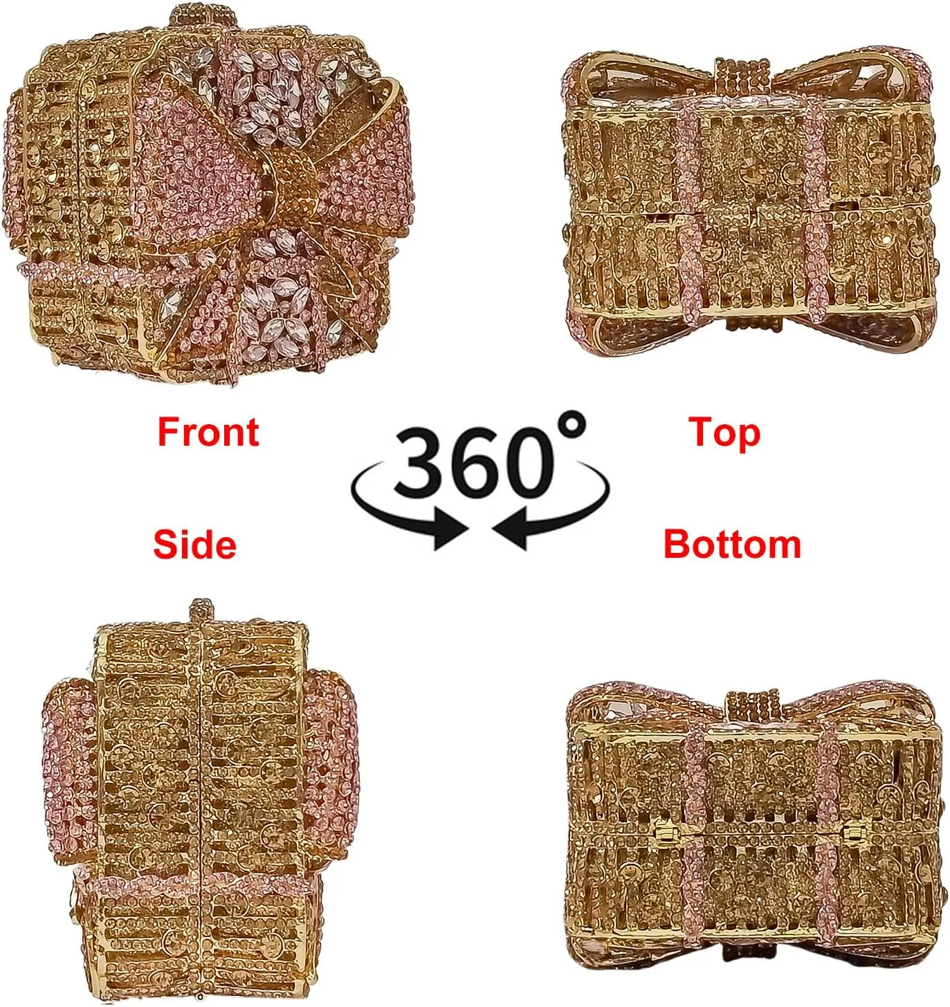 Bowknot Cute Crystal Box Clutch Glitter Evening Bag Women Rhinestone Handbags Purses Party Wedding