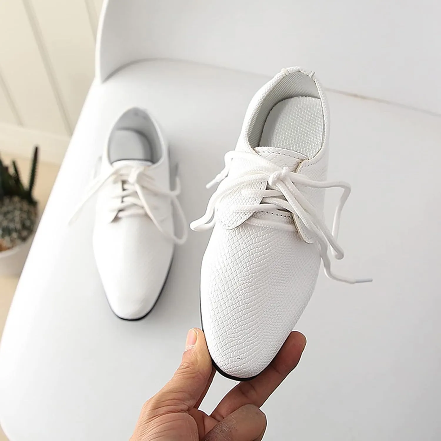 Boys Derby Leather Formal Dress Shoes Pointed Toe Oxford Lace Up Wedding Party Performance Prom Footwear for Kids