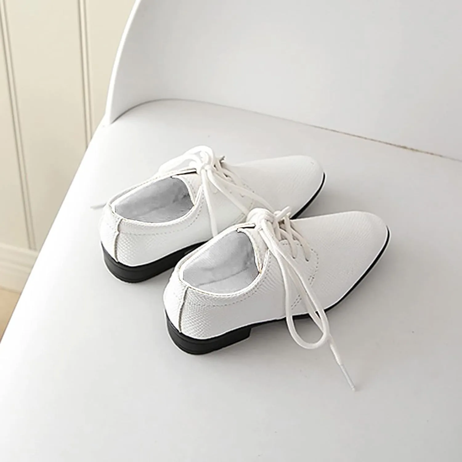 Boys Derby Leather Formal Dress Shoes Pointed Toe Oxford Lace Up Wedding Party Performance Prom Footwear for Kids