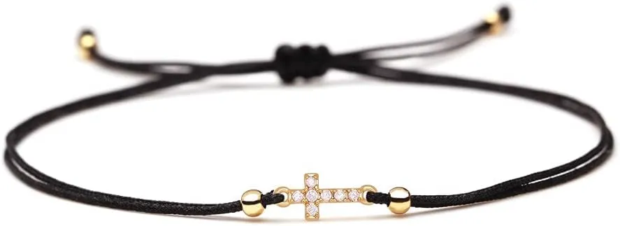 Bracelet,Fashion Decoration Bracelets Handmade Braided Bracelet,Handmade Friendship Bracelet Zircon Cross Amulet Beaded Thin Thread Braided Trendy Delicate Jewelry Bracelets Adjustable Lucky Ankle Bra