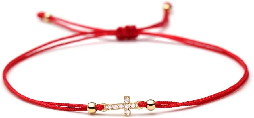 Bracelet,Fashion Decoration Bracelets Handmade Braided Bracelet,Handmade Friendship Bracelet Zircon Cross Amulet Beaded Thin Thread Braided Trendy Delicate Jewelry Bracelets Adjustable Lucky Ankle Bra