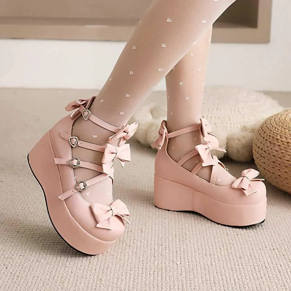 BREADO Mary Jane Women's Single Shoes Platform Shoes for high Chunky Heel Cross Strap Sweet Bow Oxford Gothic Lolita Shoes Dress