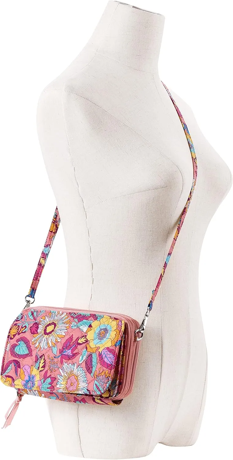 Brentano Cotton quilted double-zipper crossbody wallet purse and clutch