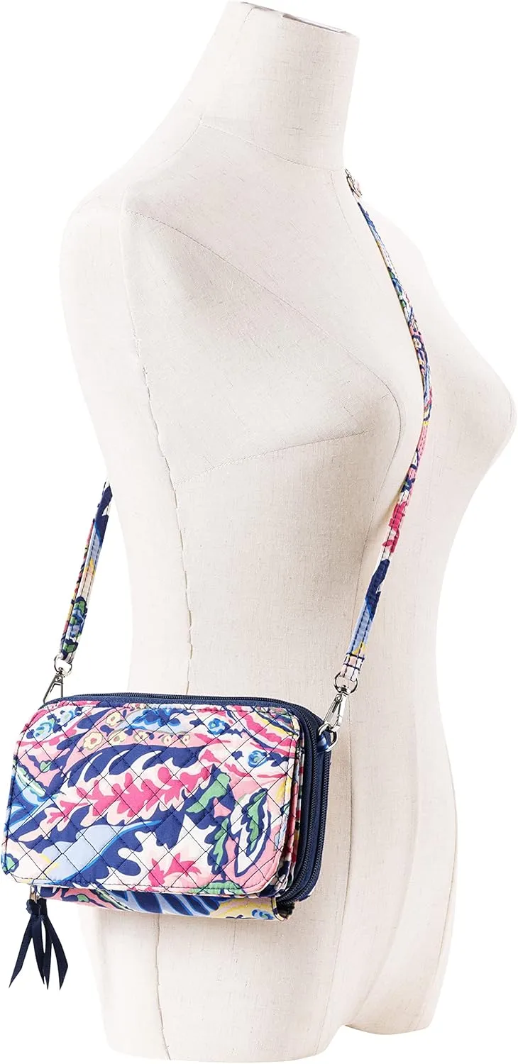 Brentano Cotton quilted double-zipper crossbody wallet purse and clutch