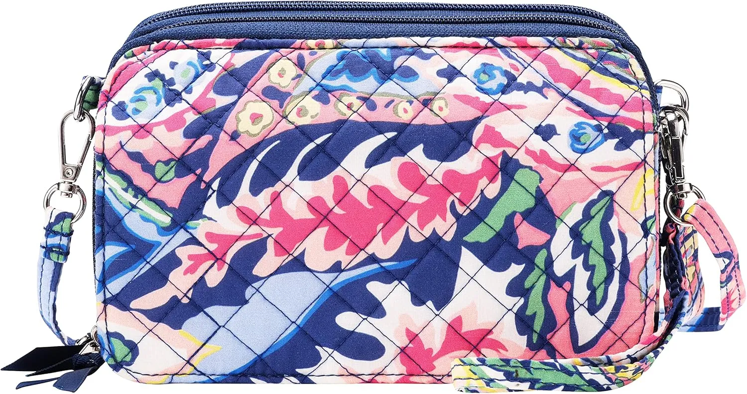 Brentano Cotton quilted double-zipper crossbody wallet purse and clutch