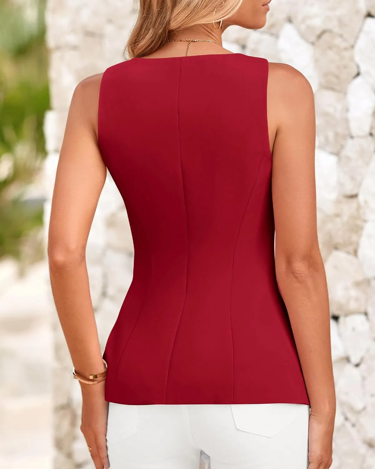 BTFBM Womens Sleeveless Suit Vests Dressy Casual Square Neck Business Work Waistcoat Summer Button Up Blazer Vest Tops
