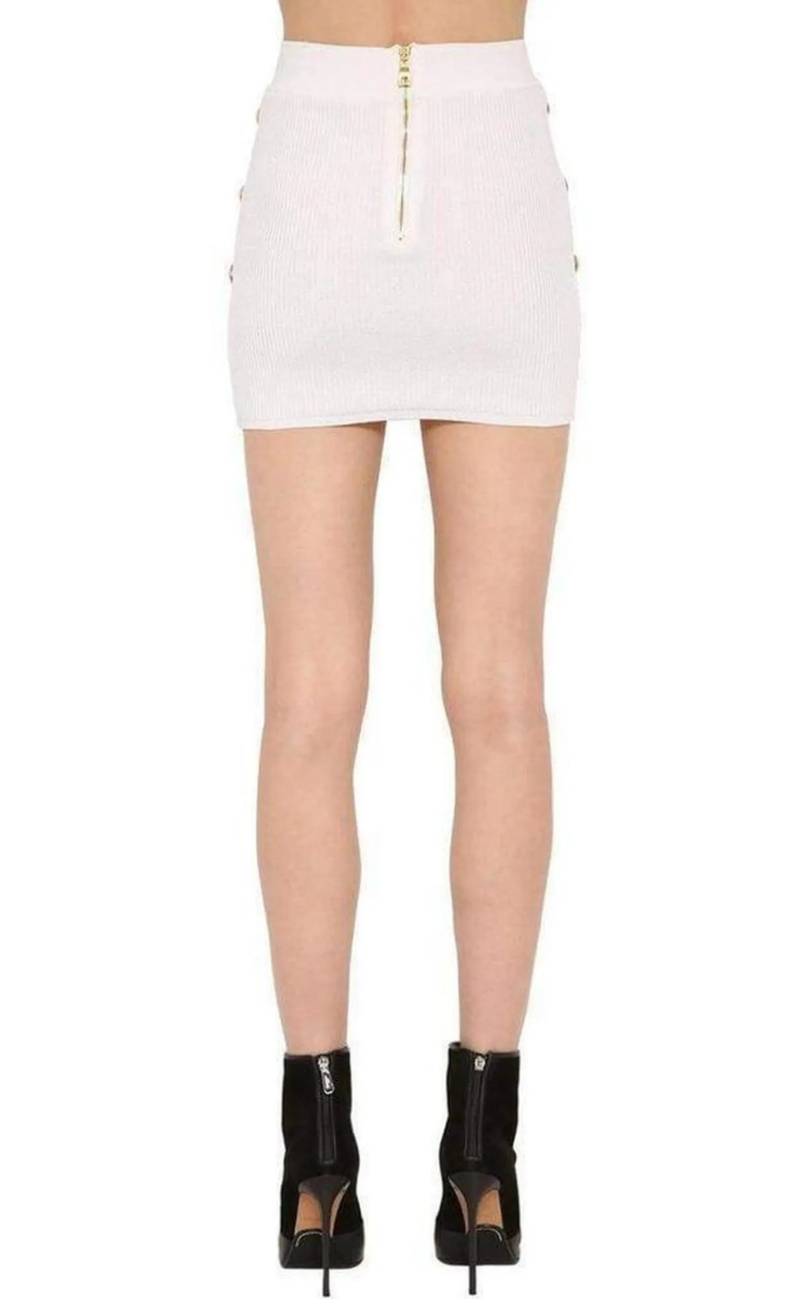 Button-Embellished Ribbed Stretch-knit Mini Skirt