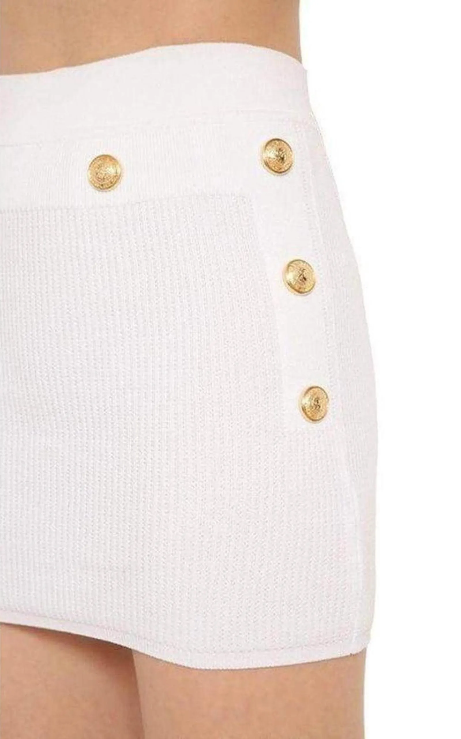 Button-Embellished Ribbed Stretch-knit Mini Skirt