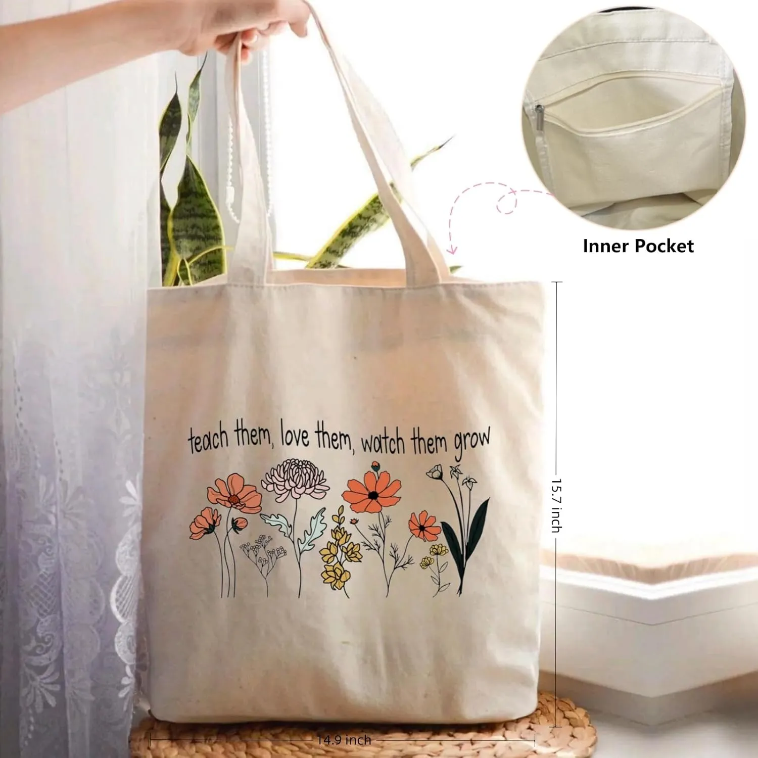 Canvas Tote Bags Teacher Appreciation Gifts Aesthetic Travel Beach Bag Cute Reusable Grocery Shopping Bag