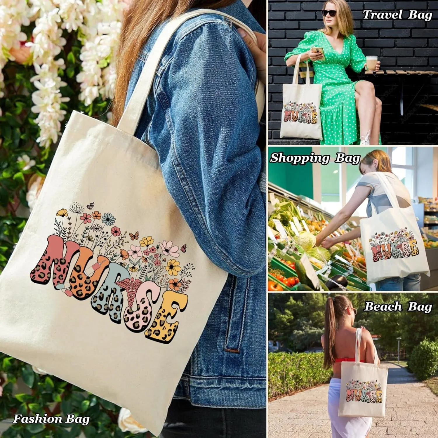 Canvas Tote Bags Teacher Appreciation Gifts Aesthetic Travel Beach Bag Cute Reusable Grocery Shopping Bag