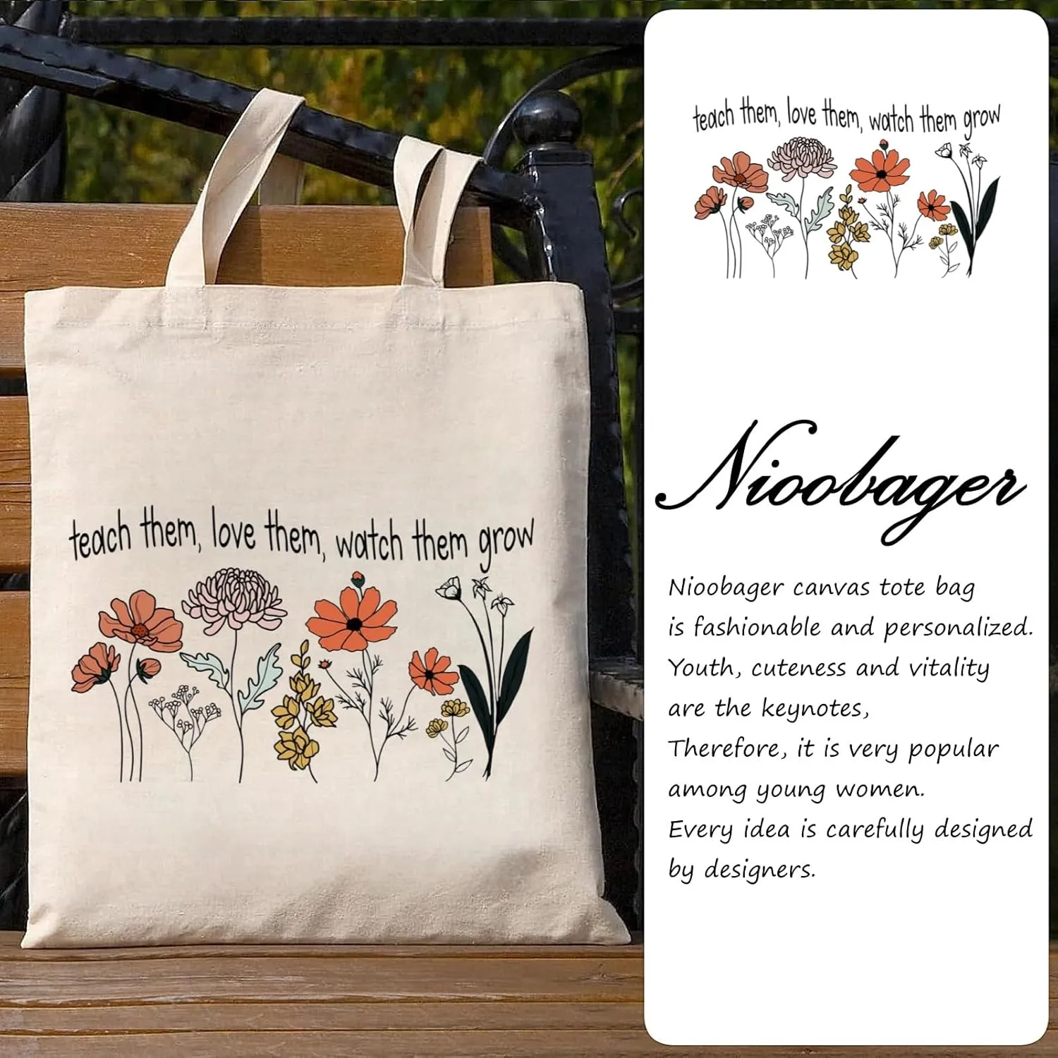 Canvas Tote Bags Teacher Appreciation Gifts Aesthetic Travel Beach Bag Cute Reusable Grocery Shopping Bag