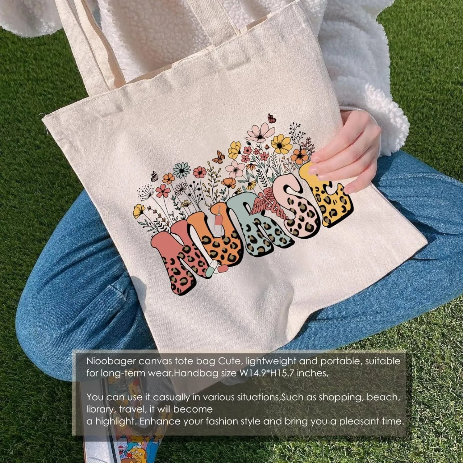 Canvas Tote Bags Teacher Appreciation Gifts Aesthetic Travel Beach Bag Cute Reusable Grocery Shopping Bag