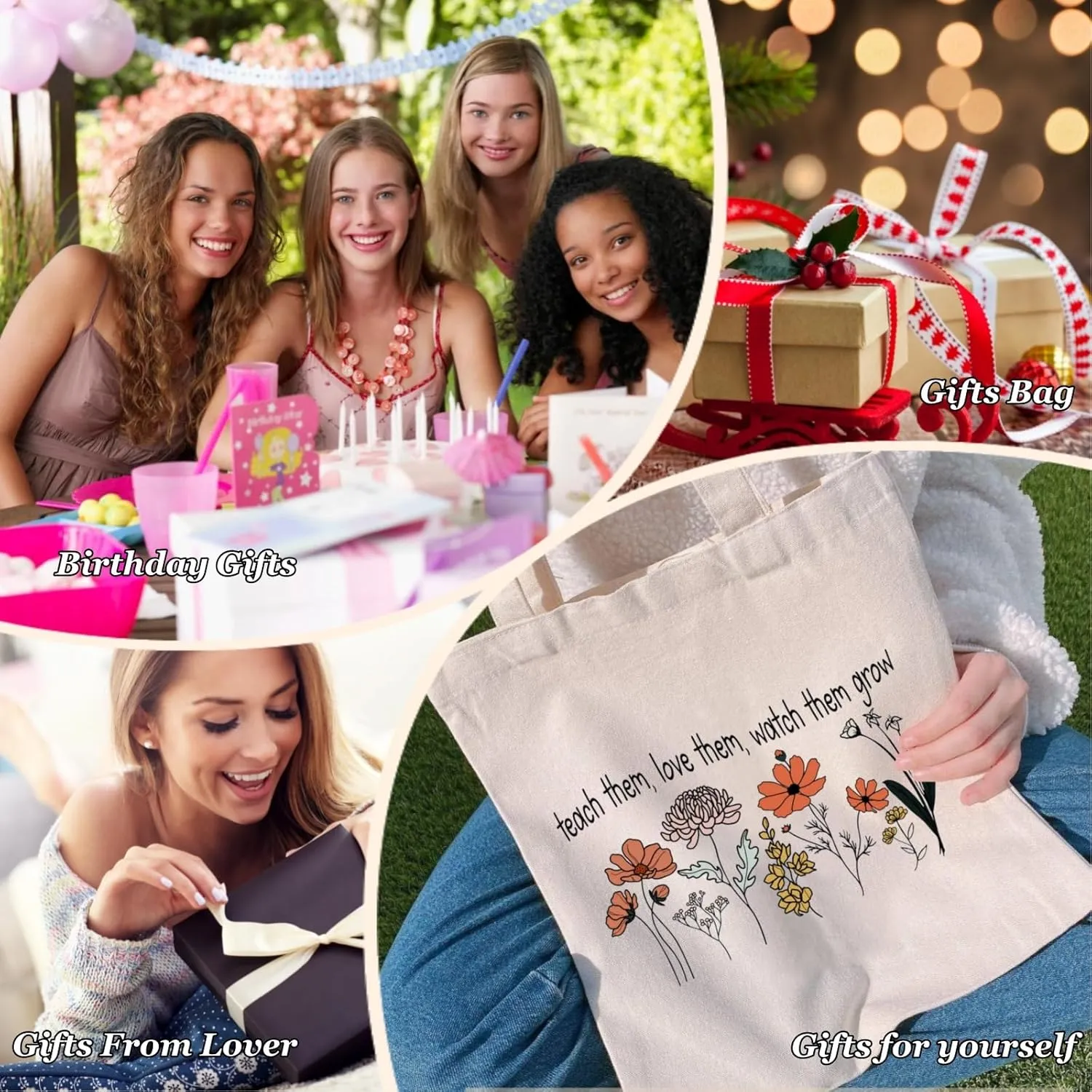 Canvas Tote Bags Teacher Appreciation Gifts Aesthetic Travel Beach Bag Cute Reusable Grocery Shopping Bag
