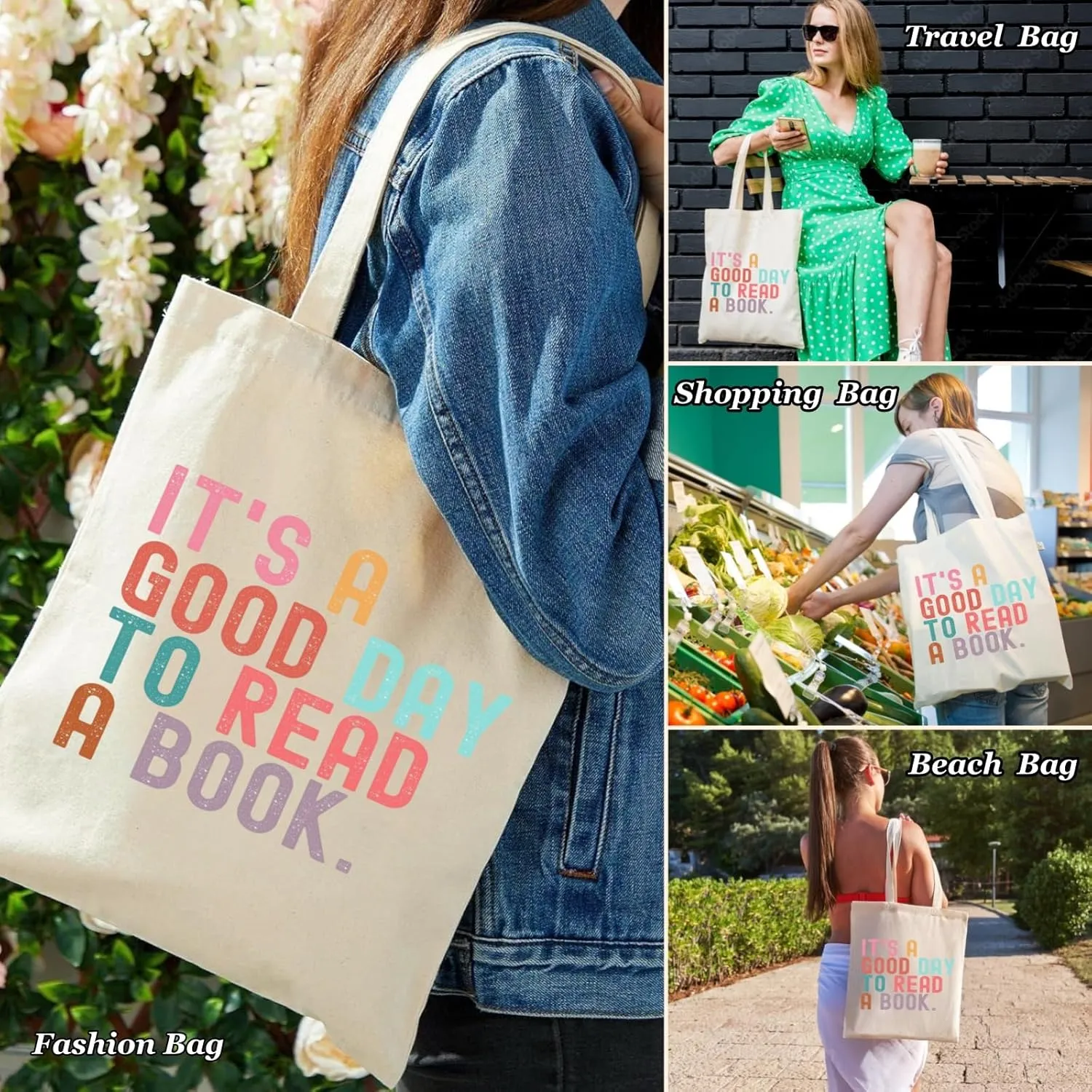 Canvas Tote Bags Teacher Appreciation Gifts Aesthetic Travel Beach Bag Cute Reusable Grocery Shopping Bag