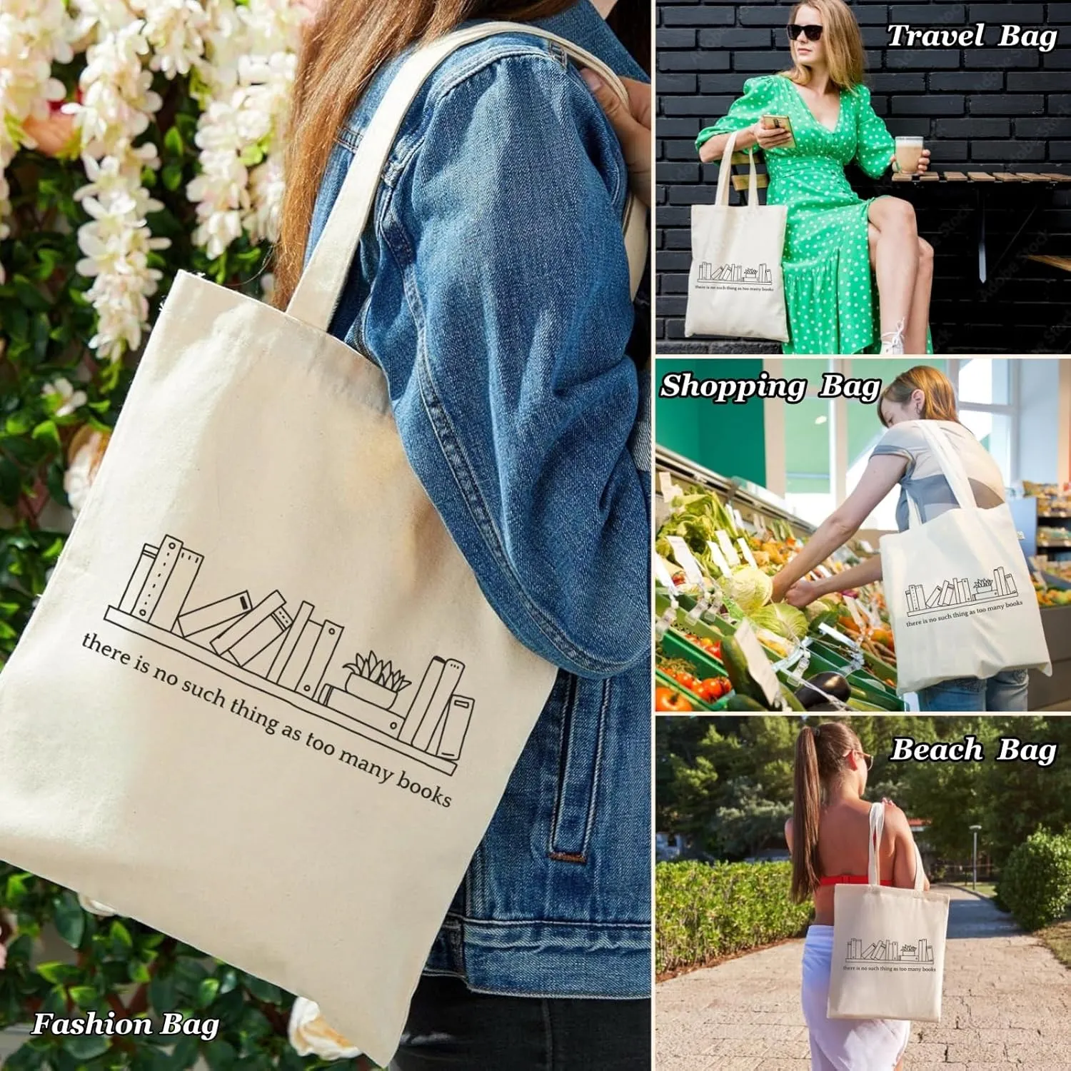 Canvas Tote Bags Teacher Appreciation Gifts Aesthetic Travel Beach Bag Cute Reusable Grocery Shopping Bag