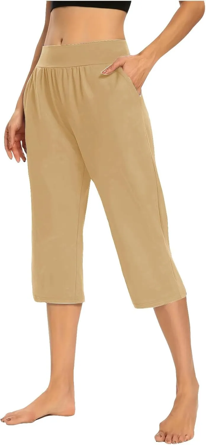 Capri Pants for Women High Waisted Straight Leg Yoga Workout Cropped Trousers Solid Color Trendy 2025 Summer Outfits