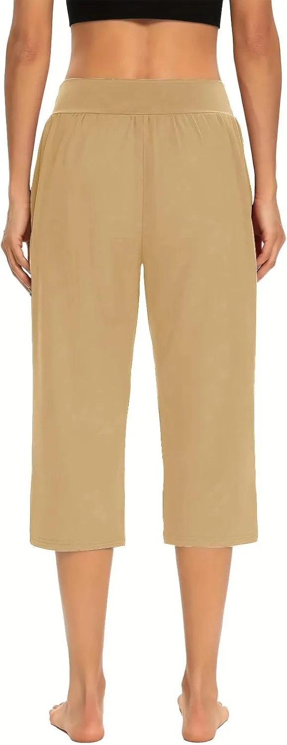 Capri Pants for Women High Waisted Straight Leg Yoga Workout Cropped Trousers Solid Color Trendy 2025 Summer Outfits