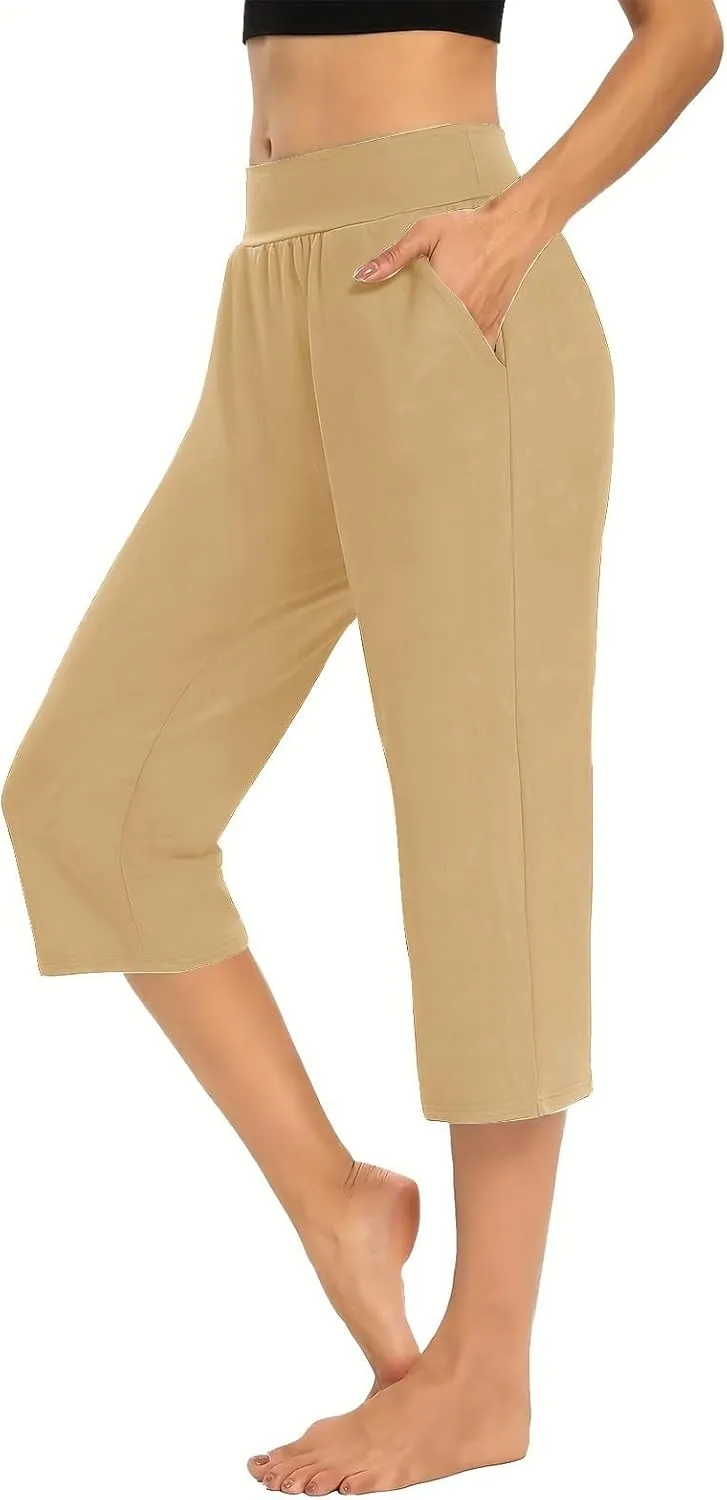 Capri Pants for Women High Waisted Straight Leg Yoga Workout Cropped Trousers Solid Color Trendy 2025 Summer Outfits