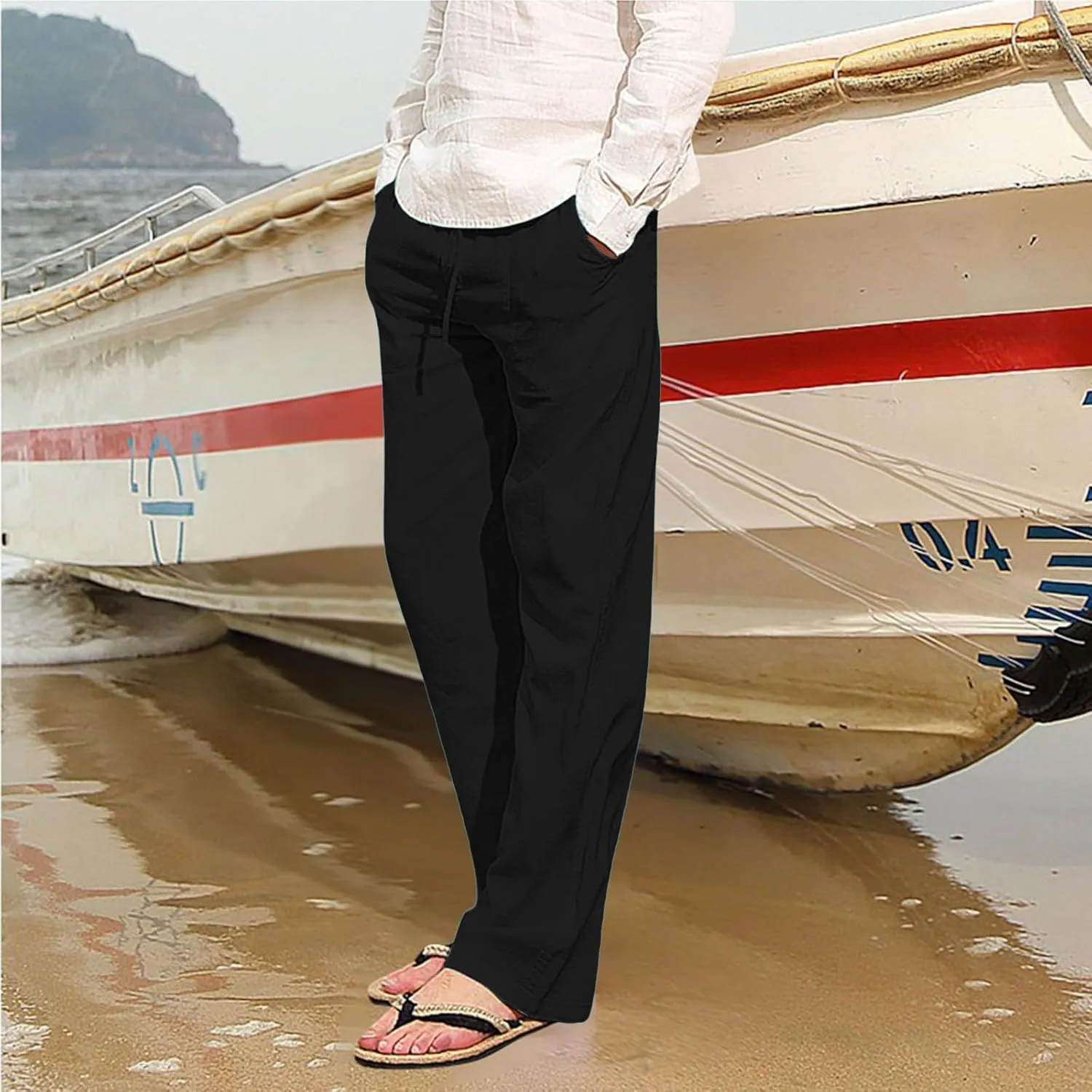 Cargo Work Pant Mens Linen Casual Chino Pants Workout Running Gym Sweatpant with Pockets Relaxed Fit Joggers