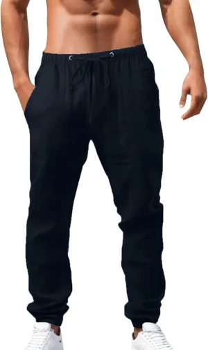 Cargo Work Pant Mens Linen Casual Chino Pants Workout Running Gym Sweatpant with Pockets Relaxed Fit Joggers