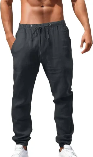 Cargo Work Pant Mens Linen Casual Chino Pants Workout Running Gym Sweatpant with Pockets Relaxed Fit Joggers