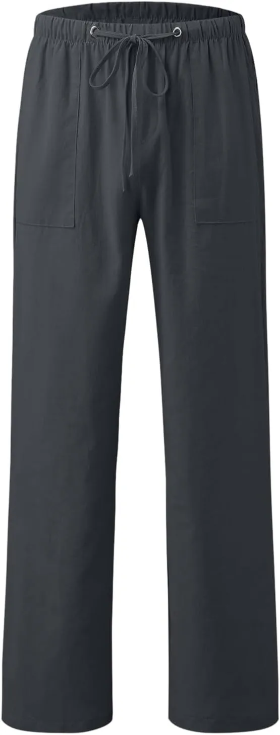 Cargo Work Pant Mens Linen Casual Chino Pants Workout Running Gym Sweatpant with Pockets Relaxed Fit Joggers