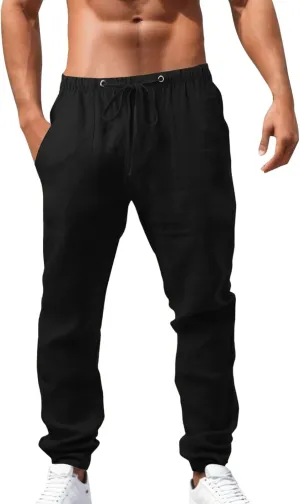 Cargo Work Pant Mens Linen Casual Chino Pants Workout Running Gym Sweatpant with Pockets Relaxed Fit Joggers
